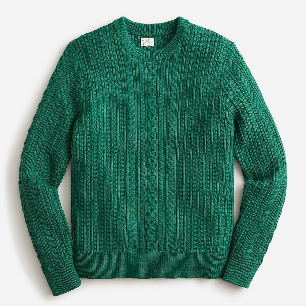 (X-Large) NWT J. Crew Cotton Cable-Knit Fisherman Sweater in Deep Alpine…